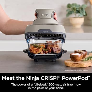 Ninja Crispi Air Fryer, Microwave, Freezer & Dishwasher Safe, Non Toxic Glass Portable Cooking System, 4 QT & 6 Cup Glass Containers with Storage Lids, Easy Meals, Air Fry, Bake, Stone, FN101ST - Image 3