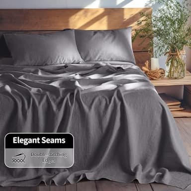 LBRO2M 100% Linen Sheet Set California King Size, Bed Sheets 4 Piece Sets, Solid Color Natural Flax Bed Sheets Soft Breathable Bedding,16" Deep Pocket,All Season (Clifornia King, Dark Grey) - Image 7