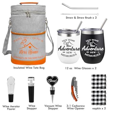 House Warming Gift New Home, Housewarming Gifts for New House for Couple, New Home Gifts for Home, New Home New Adventure New Memories Insulated Wine Cooler Tote Bag with Tumblers and Accessories - Image 2