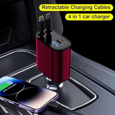 Retractable Car Charger for iPhone 17, 4 in 1 Fast Car Charging 69W,Car Travel Essentials Charger, Women Men for Gifts USB C Car Accessories Adapter Compatible for iPhone 17 16 15 14 13,Galaxy,Pixel - Image 3