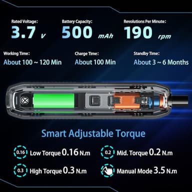ZNikoyidy 180 in 1 Electric Screwdriver Set, Power Screwdriver, Precision Screwdriver Set, 3 Torque Modes with 162 Magnetic Precision Bits, Screwdriver it for Phone Camera Computer Watch Laptop Drones - Image 3
