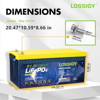 LOSSIGY 48V Lithium Golf Cart Battery with 18A Lithium Charger, 48 Volt 100Ah LiFePO4 Battery, Built in 200A Bluetooth BMS & LCD 10.24kW Output, Peak Current 1000A(3-5s), Prefect for RV Solar System - Image 2