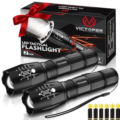Victoper LED Flashlight 2 Pack, Bright Tactical Torch High Lumens with 5 Modes, Waterproof Zoomable Flash Light, Christmas Stocking Stuffers Gifts for Men, Hunting Camping Essentials Gear - Image 1