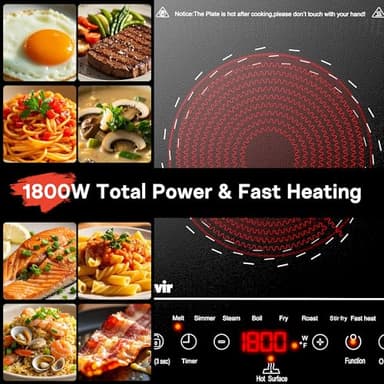 Traenvir Single Burner Electric Cooktop, Portable Electric Stove One Burner, 1800W Ceramic Cooktop with Touch Control, Child Safety Lock, 4 Hour Timer, Overheat Protection, 110V - 120V Plug in - Image 4