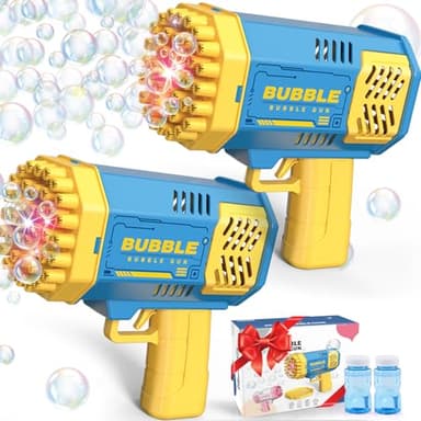 Dolanus Bubble Gun 2 Pack with 2 Bottles Bubble Solution, 40-Hole Light Up Dip Bubble Machine for Kids, Bubble Toy for 3 4 5 6 7 8 Years Old Boys Outdoor Indoor Kid Birthday Wedding Party(2*Blue) - Image 1