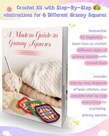 Coopay Crochet Kit Beginners for 6 Types Granny Squares, Starter Knitting Kit with Instructions & 8PCS Yarn, Crochet Start Kit for Adults Learn to Crochet Granny Square Coasters, Table Runners, ect - Image 5