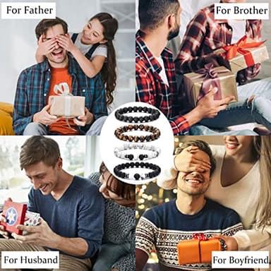 Tiger Eye Bracelet For Men 8MM Natural Stone Beads Bracelet Set Stretch Lava Rock Bracelets Adjustable Black Crystal Beaded Bracelet for Men Women Gifts - Image 5