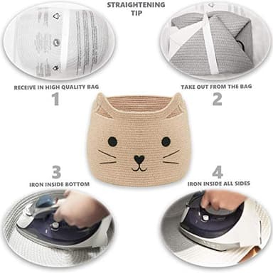 VK VK·LIVING Animal Baskets Large Woven Cotton Rope Storage with Cute Cat Design Laundry Organizer for Towels, Blanket, Toys, Clothes, Gifts – Cat Toy Box Pet or Baby Gift Baskets 15"Lx14H" - Image 8