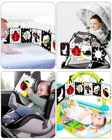 Tummy Time Toys, High Contrast Baby Book with Mirror & Teether, Black and White Infant Books, 0-6-12 Months Soft Book for Newborn, Sensory Books, Tummy Time Car Seat Toys 0-6 Month Boy Girl Gift - Image 8