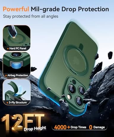 CANSHN 360° Spin Magnetic Stand for iPhone 16 Pro Max Case with Camera Control [Full Camera Protection] [Compatible with Magsafe] Translucent Matte Shockproof Protective Phone Cover 6.9" - Deep Green - Image 8