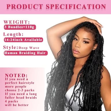 AKONSOUL Deep Wave Bulk Human Hair Braiding 3 Bundles/Pack 110g 24 Inch No Weft Brazilian Virgin Curly Human Hair Extensions for Boho Braids Wet and Wavy Human Braiding Hair - Image 5