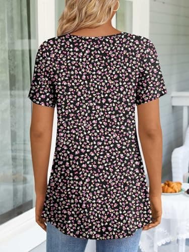 LONGYUAN Ladies Tunic Tops 2025 Summer Short Sleeve T-shirts Hawaiin Beach Blouse with Leggings Fl Large - Image 3