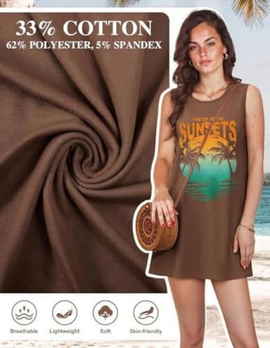 Sundresses for Women 2025 Summer Dresses Sunset Graphic Casual Beach Sun Dresses Vacation Cruise Outfits Brown XL - Image 4