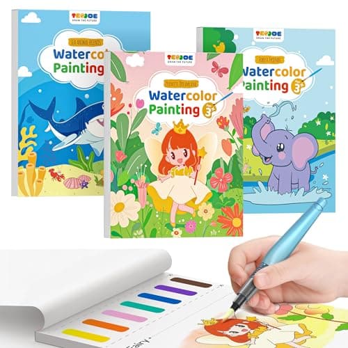 TECJOE 3 Pack Paint with Water Coloring Books for Toddlers, Watercolor Painting Set with 6 Brushes, Travel Activities for Kids Ages 1-3 4-8, Birthday Gifts Arts & Crafts Toy, Princess, Forest & Sea - Image 1