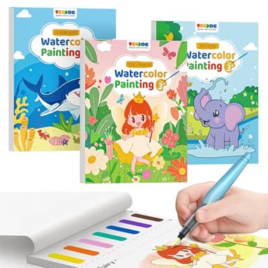 TECJOE 3 Pack Paint with Water Coloring Books for Toddlers, Watercolor Painting Set with 6 Brushes, Travel Activities for Kids Ages 1-3 4-8, Birthday Gifts Arts & Crafts Toy, Princess, Forest & Sea - Image 1