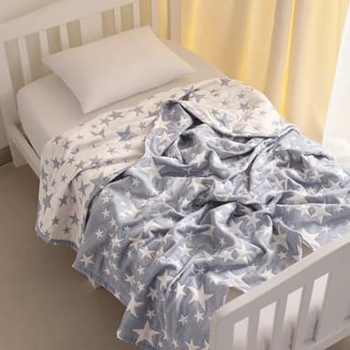 NTBAY 3 Layer Toddler Blanket, Muslin Cotton Jacquard Bed Blankets, Lightweight Thermal Baby Blanket, Super Soft and Warm Crib Blanket for All Seasons, Decoration Gift, 30"x40", Blue - Image 2