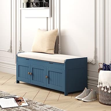 HOMEFORT 41.3" Shoe Bench with Lift Top Storage, Entryway Bench with Cushioned Seat, Wooden End of Bed Bench, Shoe Cabinet Bench with Hidden Storage Space, for Bedroom, Hallway,Blue - Image 9