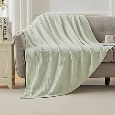 EMME Cotton Blanket Queen Size for Bed Soft Large Muslin Bed Blankets 90"x90" Lightweight Breathable All Season Gauze Blanket, Mint Green - Image 7