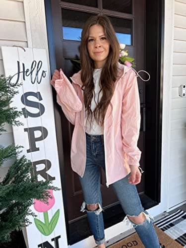 TCOT Womens Rain Jacket with Hood Lightweight Waterproof Windbreaker Jackets Zip Up Outdoor Compact Raincoats Pink M - Image 2