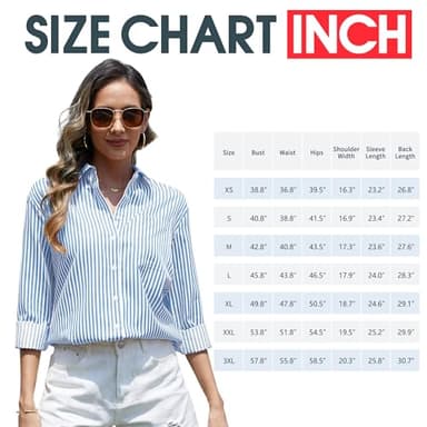 CUNLIN Light Blue Button Down Shirt Women Long Sleeve Blouses for Shirts Striped Womens Tops Blouse Cotton and Fashion Light Blue Size L - Image 5