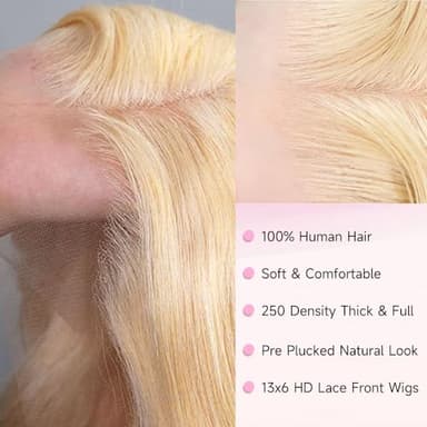 Kassamo 613 13x6 Lace Front Wig Human Hair 250 Density Body Wave Lace Front Wigs Human Hair Pre Plucked Blonde Wig Human Hair HD Lace Frontal Wigs 22 Inch - Image 7