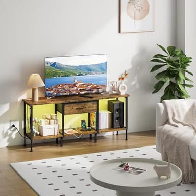 GYIIYUO LED TV Stand with Power Outlet and Fabric Drawer for 55 50 45 Inches TV - Entertainment Center and Industrial TV Console Table for Living Room, Bedroom- 47" Rustic Brown - Image 8