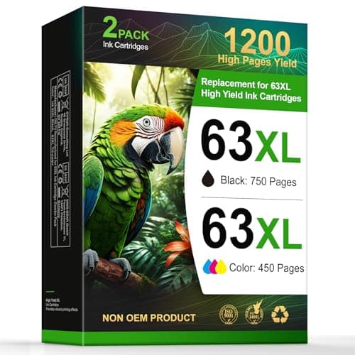ONLYU 63XL Ink Cartridge Compatible for HP Ink 63 XL Black and Color Combo Pack Works with Printers OfficeJet 3830 4630 4650 4655 5252 5255 5258 Envy 4520 4512 DeskJet 1112 2130 (2 Packs) - Image 1