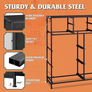 WLIVE Dresser for Bedroom with 10 Drawers, Fabric Dresser Chest of Drawers with Side Pockets and Hooks, Sturdy Metal Frame, Drawers Organizer Unit for Living Room, Hallway, Black - Image 8