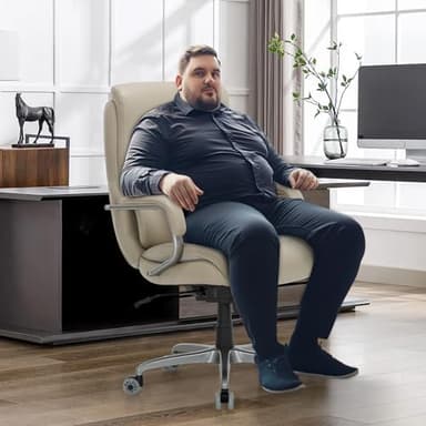 COLAMY Big & Tall Office Chair 400lbs Wide Seat- High Back PU Leather Executive Computer Desk Chair for Heavy People, Large Office Chair with Metal Base & Ergonomic Back Support- Black - Image 2