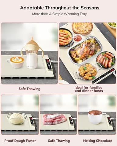 Food Warming Mat 24x16 Inches, Electric Warming Tray with 7 Temps, Foldable Food Warmer for Parties, Buffets, Family Gatherings, Holiday & Sabbath, Child Lock, Heating Mat for Food, Beige - Image 2