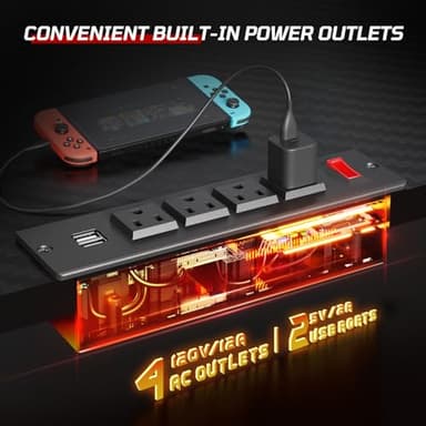 Bestier Gaming Desk with Power Outlets, 61 Inch Large Led Gamer Desk with 4 Tiers Reversible Shelves, PC Gaming Table with Headset Hook & Side Storage Bag for Bedroom (Black 3D Carbon Fiber) - Image 7