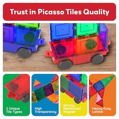 PicassoTiles 2 Piece Car Construction Vehicles Truck Toys for Magnetic Building Blocks Magnet Toy Kit with Sensory Magnets Re-Enforced Hitch & Long Bed Travel Educational Girls Boys Toddlers Ages 3+ - Image 7