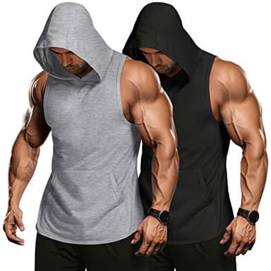 COOFANDY Men's 2 Pack Workout Hooded Tank Tops Bodybuilding Muscle Cut Off T Shirt Sleeveless Gym Hoodies - Image 1
