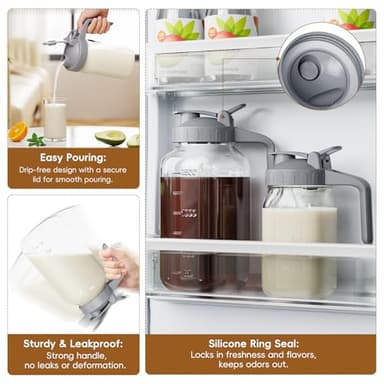 JunVpic Breast Milk Pitcher Jug - 32 oz Glass Mason Jar Airtight Pitcher with Pour Spout Handle for Breastmilk, Iced Tea, Ice Drinks Storage Container - Image 3