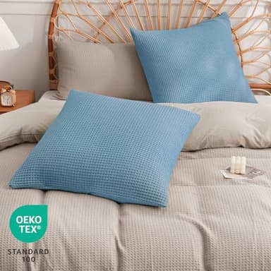 PHF 100% Cotton Waffle Weave Euro Shams 26" x 26", No Filling, 2 Pack Elegant Home Decorative Euro Throw Pillow Covers for Bed Couch Sofa, Dusty Blue - Image 2