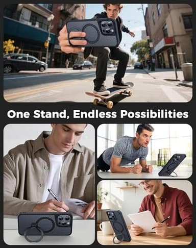 FlyReal Designed for iPhone 15 Pro Max Case with 360° Magnetic Stand, Carbon Fiber Phone Case [Compatible with Magsafe] [16FT Military Protection] with Stand Ring 6.7'', Black - Image 6