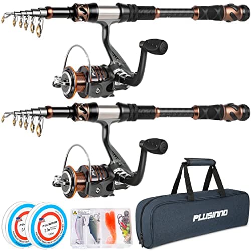 PLUSINNO Fishing Rod and Reel Combos -24 Ton Carbon Fiber Telescopic Fishing Pole - Spinning Reel 12 +1 Shielded Bearings Stainless Steel BB-Free Carrier Bag Case, Travel Saltwater Freshwater Fishing - Image 1