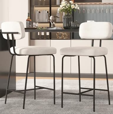 GXJ Counter Height Bar Stools Set of 4, 26" Fabric Kitchen Bar Stools with Back, Counter Barstools with Metal Legs, Bar Chairs for Kitchen Island, White - Image 7