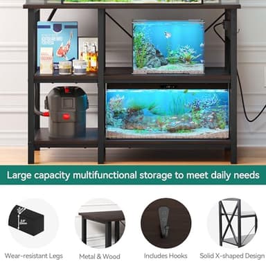 YITAHOME 40-50 Gallon Fish Tank Stand with Power Outlet, 40x18 Inch Metal Aquarium Stand with 3-Tier Adjustable Storage Shelves and Hooks, 700LBS Capacity, Black - Image 5