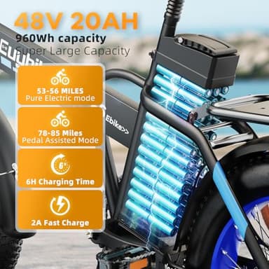 Kebiko 1000W Folding Electric Bike,48V 20AH Removable Battery E Bike,30+MPH,80 Miles Max Range Electric Bike for Adults,20" Fat Tire Foldable ebike,Adult Electric Bicycle for Commute Beach Snow - Image 3