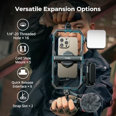 SmallRig All-in-One Universal Quick Release Phone Video Rig Kit Pro, Phone Stabilizer Rig Kit with LED Light Microphone QR Tripod Dual Handles Power Bank Holder, for Creator & Live Streaming - 4704 - Image 5