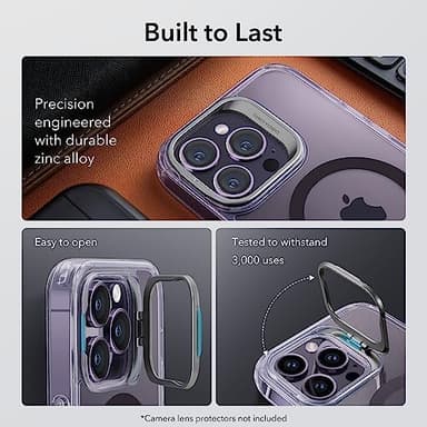ESR for iPhone 14 Pro Max Case, Compatible with MagSafe, Built-in Camera Ring Stand, Military-Grade Protection, Classic Kickstand Magnetic Case for iPhone 14 Pro Max, Clear Purple - Image 6