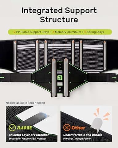 Rakiie Back Brace for Lower Back Pain Relief, 8X Powerful Lumbar Support with 3D Pad, Support Belt for Men Women, Breathable Back Support Brace with Adjustable Strap, Green Size M - Image 3