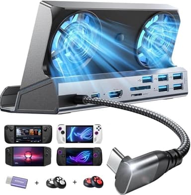 LISEN 10-IN-1 Docking Station for Steam Deck OLED&ROG Ally X&Legion Go, Dual Cooling Fan 5 USB Ports and 4K@60Hz, 100W Charging Port Support ROG Ally 30W Mode, Gigabit Ethernet Fit for Steam Deck OLED - Image 1