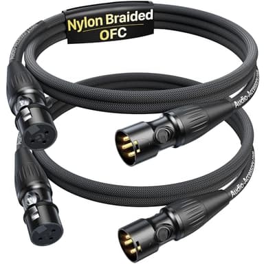 Short XLR Cables 3.3ft 2 Pack, Gold Plated 3-Pin Connectors from Rean-Neutrik SubBrand. Kevlar-Reinforced Nylon Braided & OFC Shielded XLR Male to Female BalancedMicrophone Cord for Shure, Focusrite - Image 1