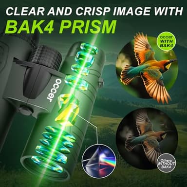 15x42 Binoculars for Adults High Powered - Occer HD Lightweight Travel Hunting Binoculars with Clear Low Light Vision for Bird Watching, Whale Watching, Camping -Green - Image 3