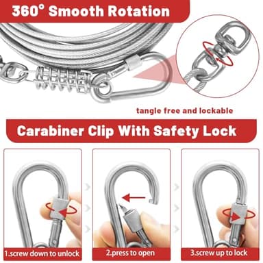 HaiYUAN Dog Tie Out Cable 10/15/20/25/30FT Dog Run Cable Rosy Pink/Blue/Purple/Silver/Red/Green/YellowTie Out Cable for Large Dogs Heavy Duty for Outside Hold Large Dogs Up to 250LBS - Image 3