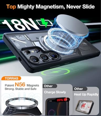 TORRAS Magnetic Shockproof for Samsung Galaxy S25 Ultra Case, Fit for MagSafe, 4X Military Grade Protection, Translucent Slim Case for Samsung S25 Ultra Case Anti-Fingerprint Anti-Scratch, Black - Image 3