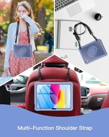 BRAECN for iPad (A16) 11th/10th Generation Case 11 inch 2025/10.9'' 2022 Handle Protective Cover 360 Rotating Ring Stand, Shockproof Dropproof Case for Kids Kickstand & Pencil Holder & Shoulder Strap - Image 7