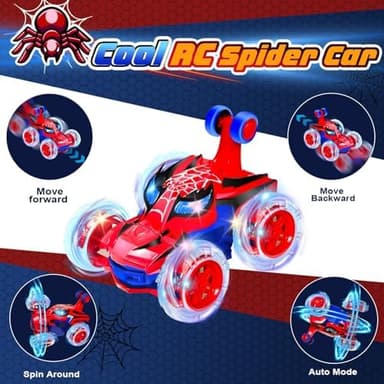 Kids Toys Spider RC Car for Boys 4-7 - Cool Spider Monster Remote Control Crawler Toy 360° Flip Fast Stunt & 4WD Light Up Wheel - Fun Boy Gift Idea for Birthday Chirstmas Stuff Age 3 4 5 6 7 8 - Image 7
